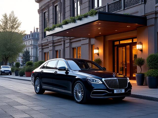 Luksusbil parkert ved et norsk hotell