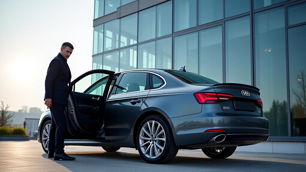 Forretningsmann ved firmabil