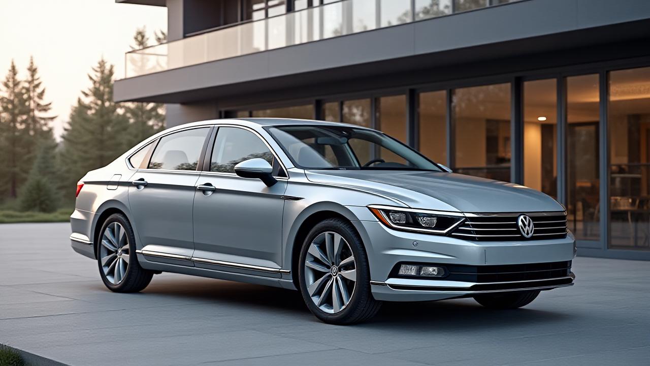 Moderne bil parkert foran et kontorbygg i et norsk bybilde, symboliserer fleksibel langtidsleie